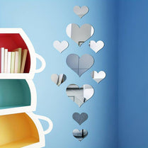 10pcs Heart Shape Mirror Wall Stickers Removable Decal Mural Home Room Decor