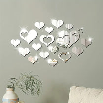 21pcs 3D Heart Shape Mirror Wall Stickers Removable Decal Mural Home Room Decor