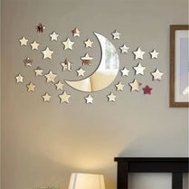 32pcs 3D Moon & Stars Mirror Wall Stickers Removable Decal Mural Home Room Decor