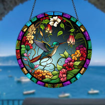 HD Humming Bird Round Sun Catcher Multi-Coloured Hanging Decor Indoor/Outdoor