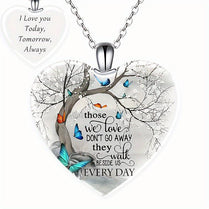 Exquisite Those We Love Don't Go Away Crystal Memorial Double Sided Pendant Necklace