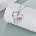 Rose Pink Mom Mothers Heart-Shaped Crystal I Love You Pendant Necklace