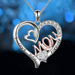 Rose Pink Mom Mothers Heart-Shaped Crystal I Love You Pendant Necklace