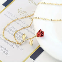 Red Rose Simple Rose Charm Necklace On A Gold Adjustable Chain