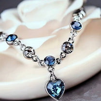Stunning Crystal Silver Heart of the Ocean Bracelet Dark Blue
