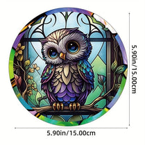 HD Owl Bird Round Sun Catcher Multi-Coloured Hanging Decor Indoor/Outdoor