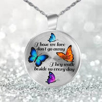 Butterfly Necklace Pendant Memorial Alloy Long Chain Those We Love Don't Go Away
