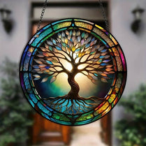 HD Tree Of Life Round Sun Catcher Multi-Coloured Hanging Decor Indoor/Outdoor
