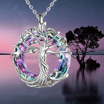 Celtic Tree Of Life Purple Blue Crystal Round Pendant Charm Necklace