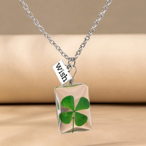 Lucky Crystal 'Wish' Four Leaf Clover Pendant Necklace Irish Shamrock Chain