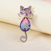 Cute Crystal Cat Brooch with Rhinestone Ears and Tail 2 x 4.5cm